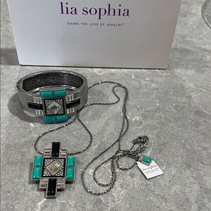 Lia Sophia Art Deco Silver and Turquoise Bracelet and Necklace Kiam Collection